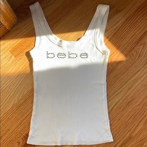 Vintage + Trendy White BEBE Rhinestone Tank Top